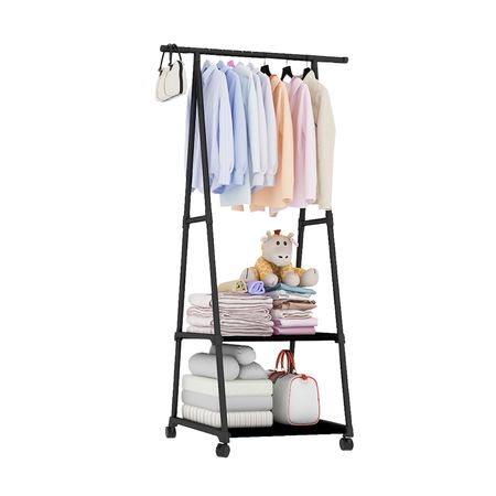 Perchero con barra + 2 estantes para organización del hogar