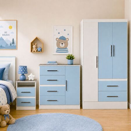 Combo de Dormitorio Placard Comoda y Mesa de luz Infantil Melamina Reforzada Celeste Maximo Fortaleza
