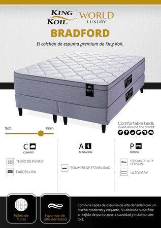 Colchon King Koil Bradford Super Queen 160x200cm Espuma de Alta Densidad con Europillow
