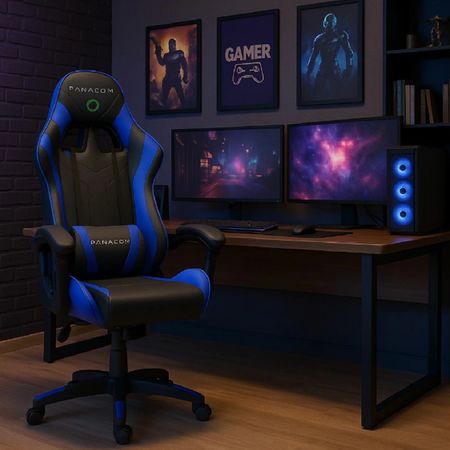 SILLON GAMER PANACOM GMC00813 RECLINABLE INCLINACIÓN 90 A 135 GRADOS AZUL