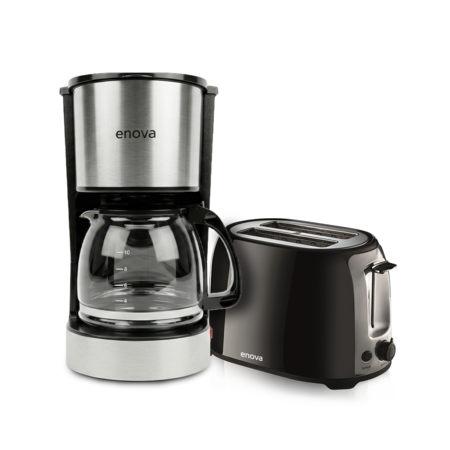 Combo Cafetera de filtro enova 1.5L Negro & Tostadora eléctrica 750W 2 Posiciones