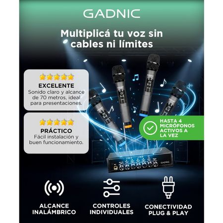 Micrófono Inalámbrico Profesional Gadnic BT408 Bluetooth UHF