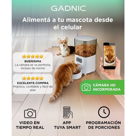 Comedero Automático Gadnic Para Mascotas 5 litros Con Cámara y Aplicación Bowl Acero Inoxidable 