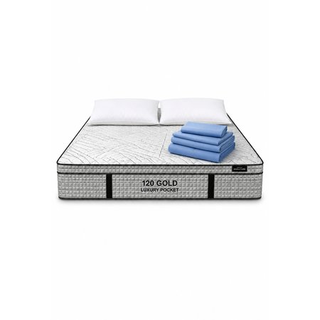 Colchón Resortes 2 Plazas King Koil Luxury Pocket 140x190x30 130kg + Sabana + Almohadas