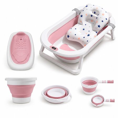 Bañera para Bebe Plegable + Asiento elevador + Termometro Digital + Almohadita Flotante