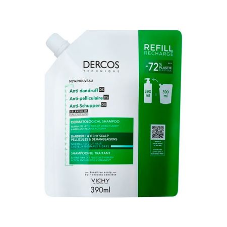 Refill Dercos Shampoo Caspa Grasa Vichy 400ml Anticaspa