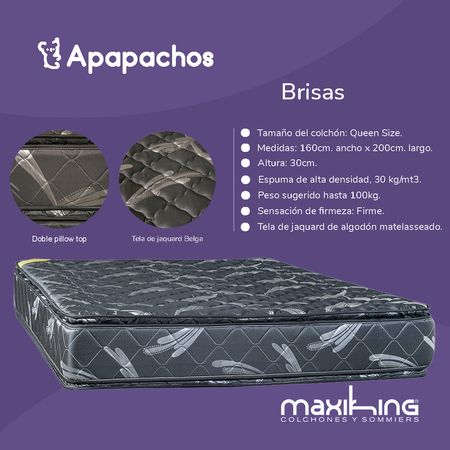 Colchon Maxiking Brisas Super Queen 160x200x30cm Espuma de Alta Densidad Doble Pillow de Jackard
