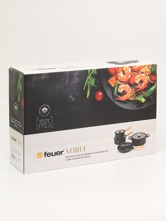 Bateria de cocina Noble 7 piezas vison con mango de madera Feuer