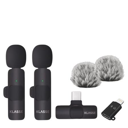 Set x2 Micrófonos Corbateros Inalámbricos Plug & Play para Celular Klasse USB-C + Lightning (KS5101)