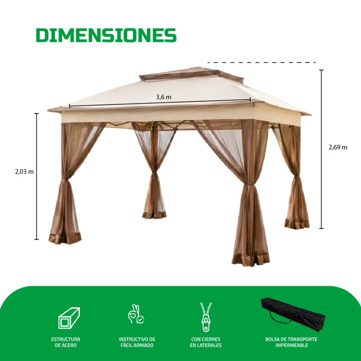 Gazebo Mosquitero Branx Gard Sombrilla Exterior Ventilación Biege Con Mosquitero - Vista 6