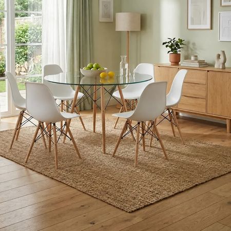 Juego De Mesa Y 6 Sillas Eames Comedor Redonda 120cm Premium Blanco
