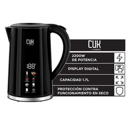 Pava Eléctrica Cuk By Gadnic 1.7 Litros 2200W Con Display Digital Acero Inoxidable