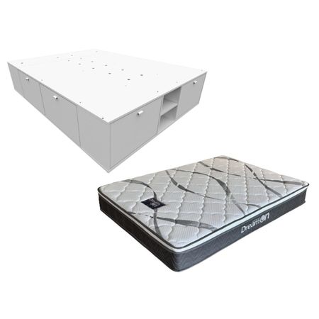 COLCHON EN CAJA + BOX DE MADERA MOSCONI 2 PLAZAS 57094 COLCHON DREAM ON CON BOX BENETHON COLOR BLANCO