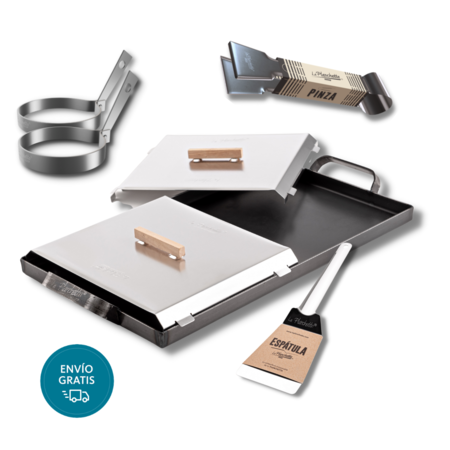 Combo Plancheta de 2 hornallas con Set de Tapas, Espátula, Pinza y Moldes - La Planchetta
