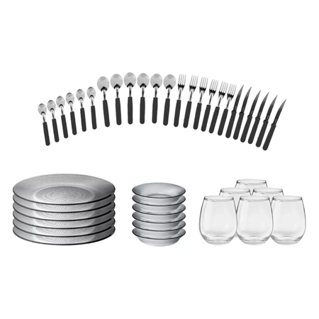 Juego Vajilla X42 Platos + Compoteras +  Vasos + Cubiertos Tramontina