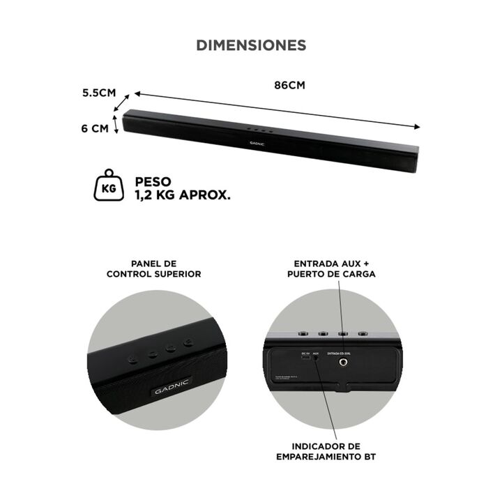 Barra de Sonido Gadnic Bluetooth Para Casa Escritorio Inalámbrico - Vista 6