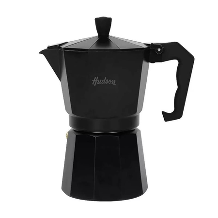 Cafetera Aluminio Hudson Black Estilo Italiana 6 Pocillos Negro