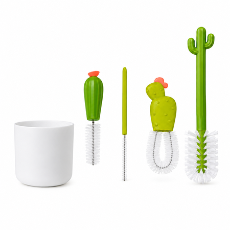 Set de Cepillos Limpia Mamaderas Cactus Con Vasito Organizador