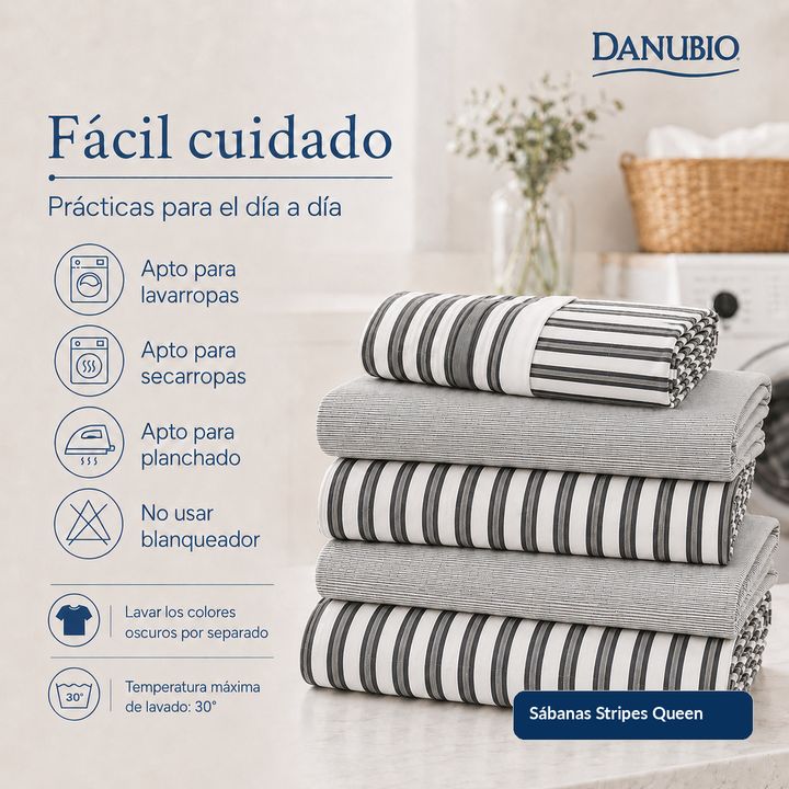 Juego de sábanas Danubio Stripes Queen 2 1/2 Plaza 144 Hilos - Vista 4