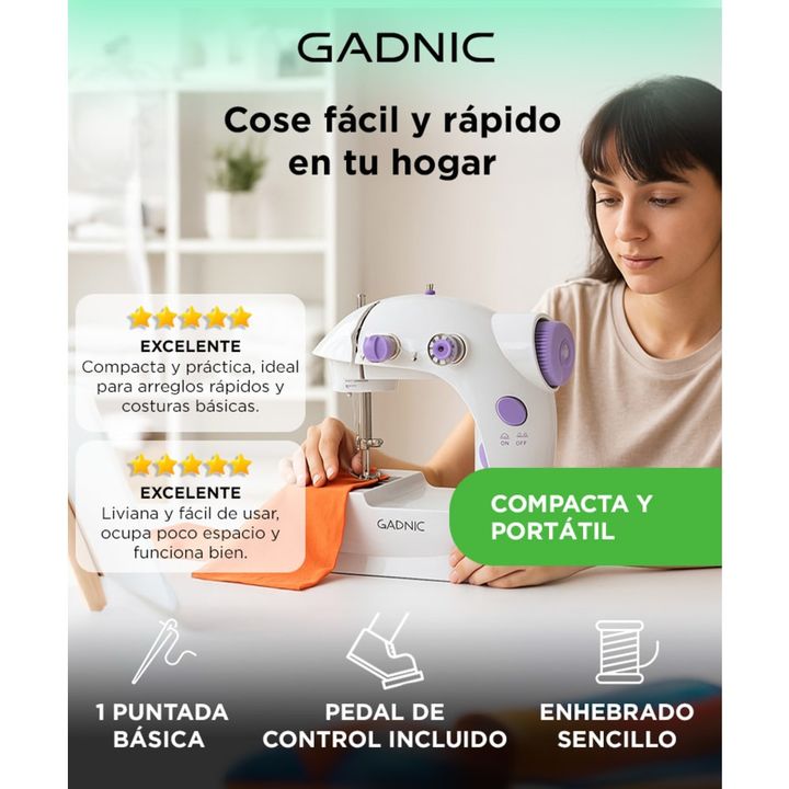 Máquina de Coser Gadnic SW2000 Hogareña Portátil 2 Velocidades Luz Led - Vista 2