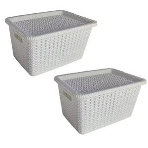 2 cajas con tapa simil ratan