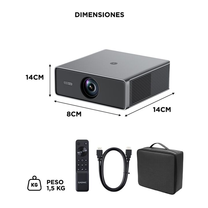 Proyector Gadnic Inalámbrico 12.000 Lúmenes Google TV Auto Keystone AutoFocus WiFi BT - Vista 7