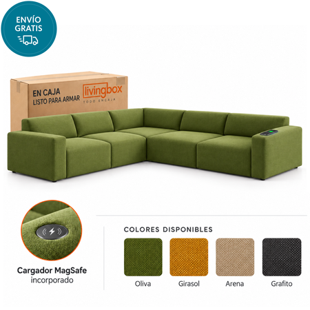 Sillon esquinero 2+2 Living Box Gallagher. En Caja. Cargador inalambrico.