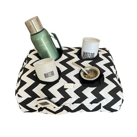  Almohadón Matero Cuatro Espacios Con Bolsillos Chevron Negro