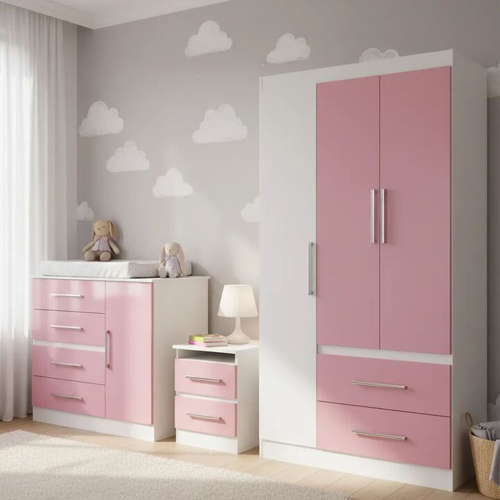 Combo de Dormitorio Placard Comoda y Mesa de luz Infantil Melamina Reforzada Rosa Maximo Fortaleza - Vista 2