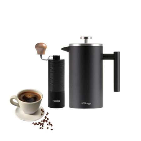 Set Cafetera Prensa Francesa Y Molinillo Regulable Waggs Negro