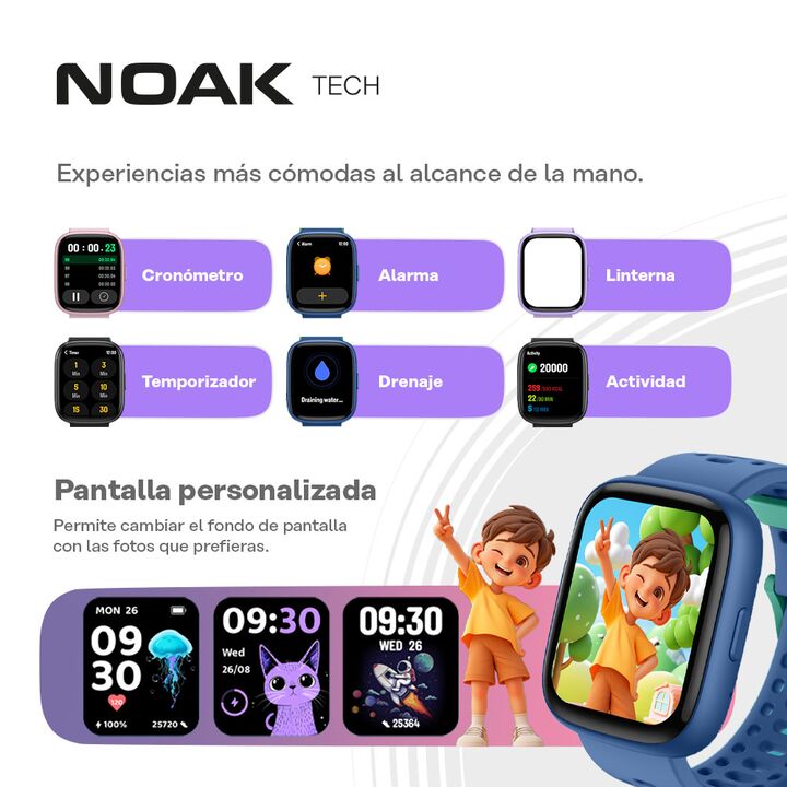 Reloj Inteligente Smartwatch Noak Negro y Auriculares Unicornio Niños Havit Rosa - Vista 3