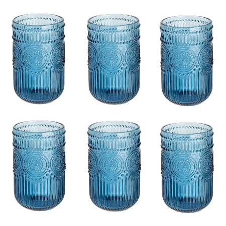 SET X 6 VASOS LABRADO MARGARITA AZUL ETXE (009666)