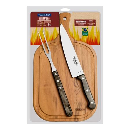 Juego Para Asado 3 Pzs Tramontina Con Tabla