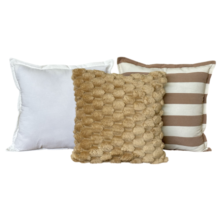 Pack X 3 Almohadones Tusor 50x50 y Peludo 45x45 Nordico cama