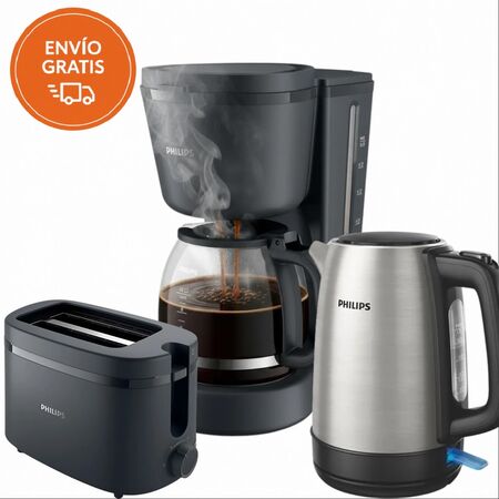Combo Desayuno Philips Cafetera + Pava Eléctrica + Tostadora