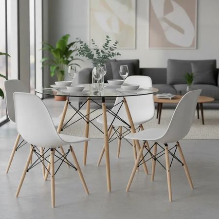 Juego De Mesa Y 4 Sillas Eames Comedor Redonda 120cm Premium Blanco