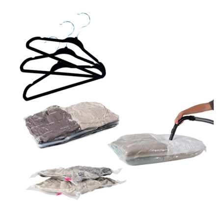 Set 60 Perchas Terciopelo Negro Adulto+ Bolsa Al Vacio