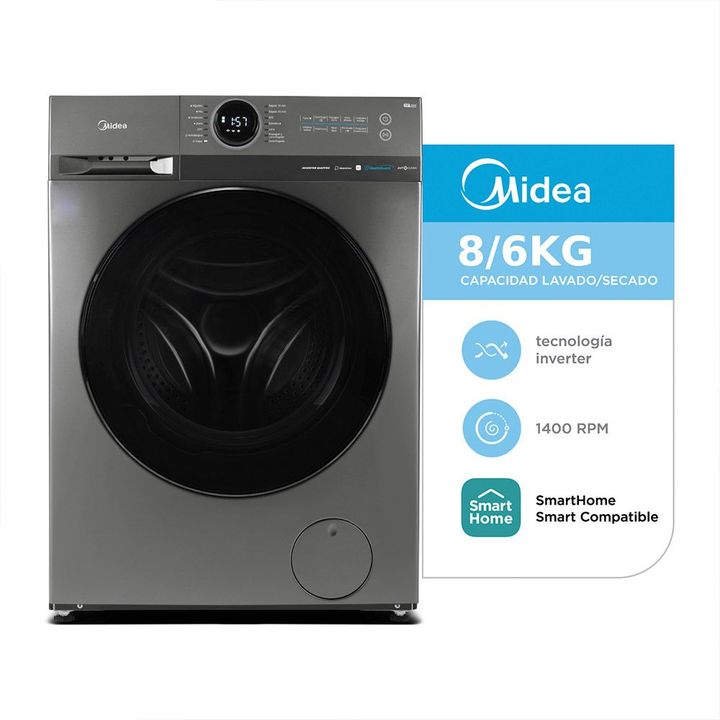 Lavasecarropas Automático Carga Frontal Inverter Midea 8Kg 6Kg 1400 RPM MF200D80WB/T - Vista 1
