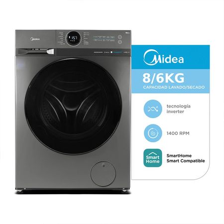 Lavasecarropas Automático Carga Frontal Inverter Midea 8Kg 6Kg 1400 RPM MF200D80WB/T