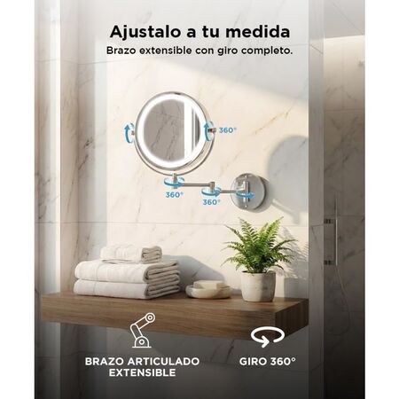 Espejo De Pared Gadnic Led Para Maquillar 360° 