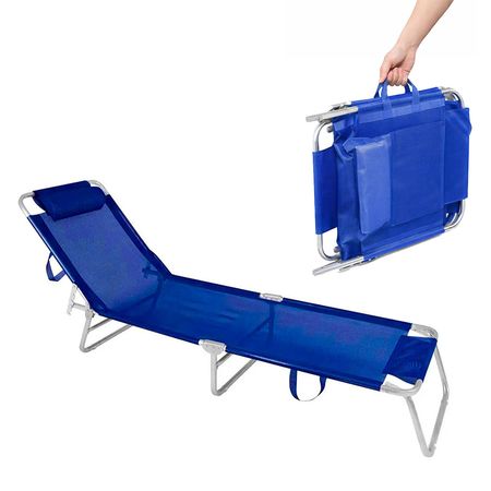 Reposera Plegable Reclinable Con Manija Playa Pileta Azul