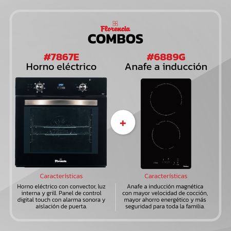 Combo Florencia Horno Eléctrico Empotrable 7867E + Anafe Eléctrico Inducción Magnética 6829