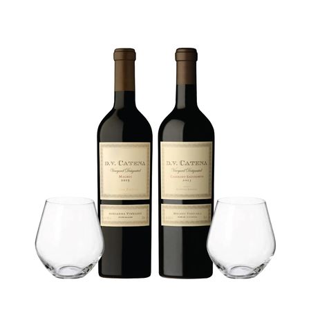 Set Vinos Tintos Catena Single Vineyards Seleccion x 2 y 2 Copas Con Estuche