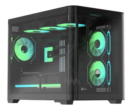 GABINETE GAMER FORMULA V LINE CRYSTAL U2M FLOE BLACK (MATX, 3 FANS FLOE 12BK ARPW)