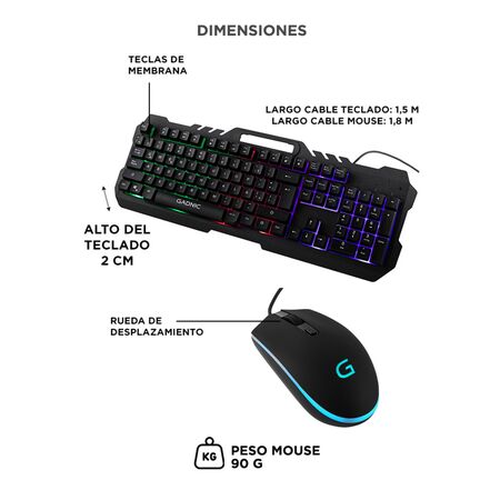 Kit de Gaming Gadnic Teclado + Mouse RGB USB  Retro Iluminado