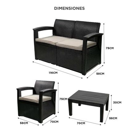 Juego De Living Jardin Exterior Gadnic Komfort 2 Cuerpos