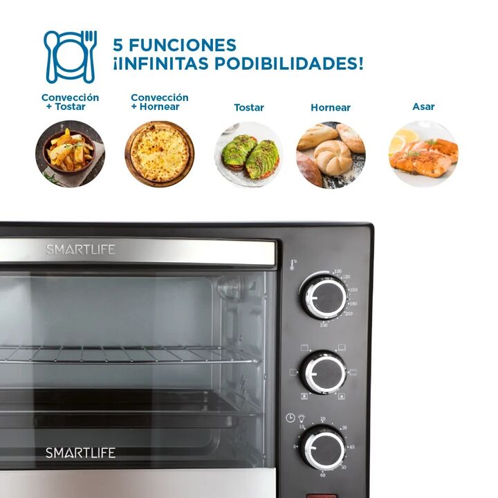 Horno Electrico Smartlife Conveccion 40L 1600W 5 Funciones SL-TO0040PN - Vista 9