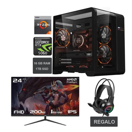 PC MYP+MONITOR GAMER 24 200HZ+AMD RYZEN 5+RTX 5060 8GB +Auricular de REGALO