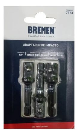 Adaptador Hexagonal Bremen 1/4 a Encastre 3/8 Macho Impacto 3 Piezas