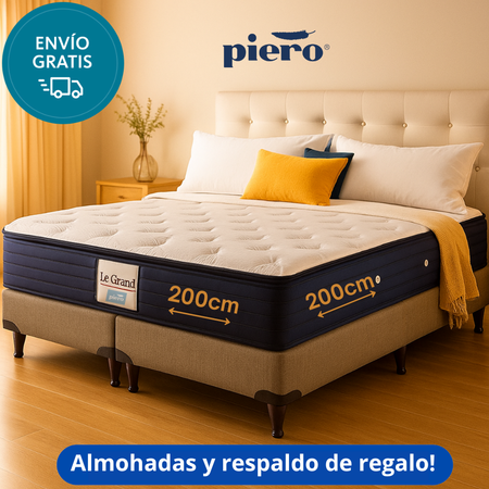 Conjunto Piero Premium Resortes 200x200. Almohadas y Respaldo de REGALO